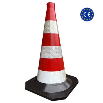 CONO STRADALE IN GOMMA con fasce rifrangenti in R2 con marcatura CE è conforme a quanto richiesto dalla Norma europea EN 13422.